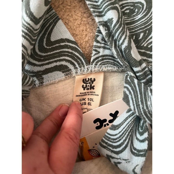 Lucy & Yak NWT Easton Dungarees Swirl Print Organic Cotton Teal Green- Size 6L - Picture 5 of 10